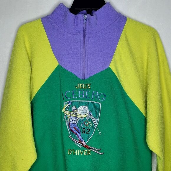 Vintage 1992 Olympic Jeux Iceberg D'Hiver Fleece Pullover Colorblock Sweater - Picture 2 of 12